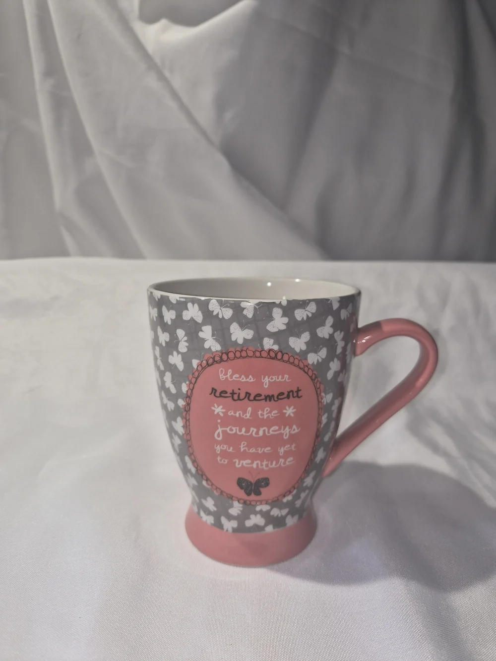 Retirement Butterfly Accent Mug in Gray & Pink